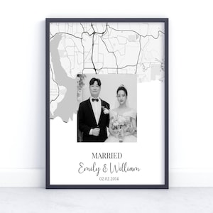 Impression de carte de mariage personnalisée - Cadeau de mariage - Cadeau pour couple marié - Impression de carte personnalisée - Cadeau de mariage - Cadeaux de lieu de mariage