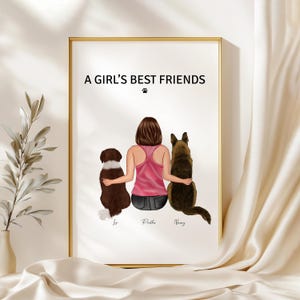 Pet Lover Mother&#39;s Day Gift, Girls Best friend Print for Dog Mom, Personalized Dog Owner Wall Art, Digital Watercolor Dog Portrait,Cat Mom