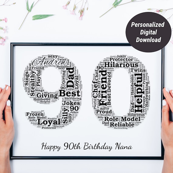 90th Birthday Personalised Gift Word Art Any Number For Uncle Him Keepsake Print 