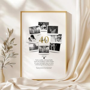 Personalised 40th Birthday Photo Collage, 40th Birthday Gift, 40th Birthday Wall Art, Unique 40th Gift Daughter Friend, Polaroid Photo Decor