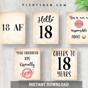 Letreros imprimibles para 18 cumpleaños / Decoraciones para fiesta de 18 cumpleaños / Pósteres imprimibles / Descarga instantánea, impresión DIY / ¡Saludos por los 18 años!