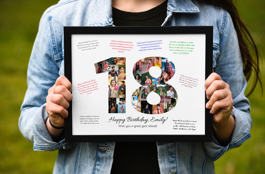 18th Birthday Decoration Photo Collage Guest Sign Poster, 18th Birthday