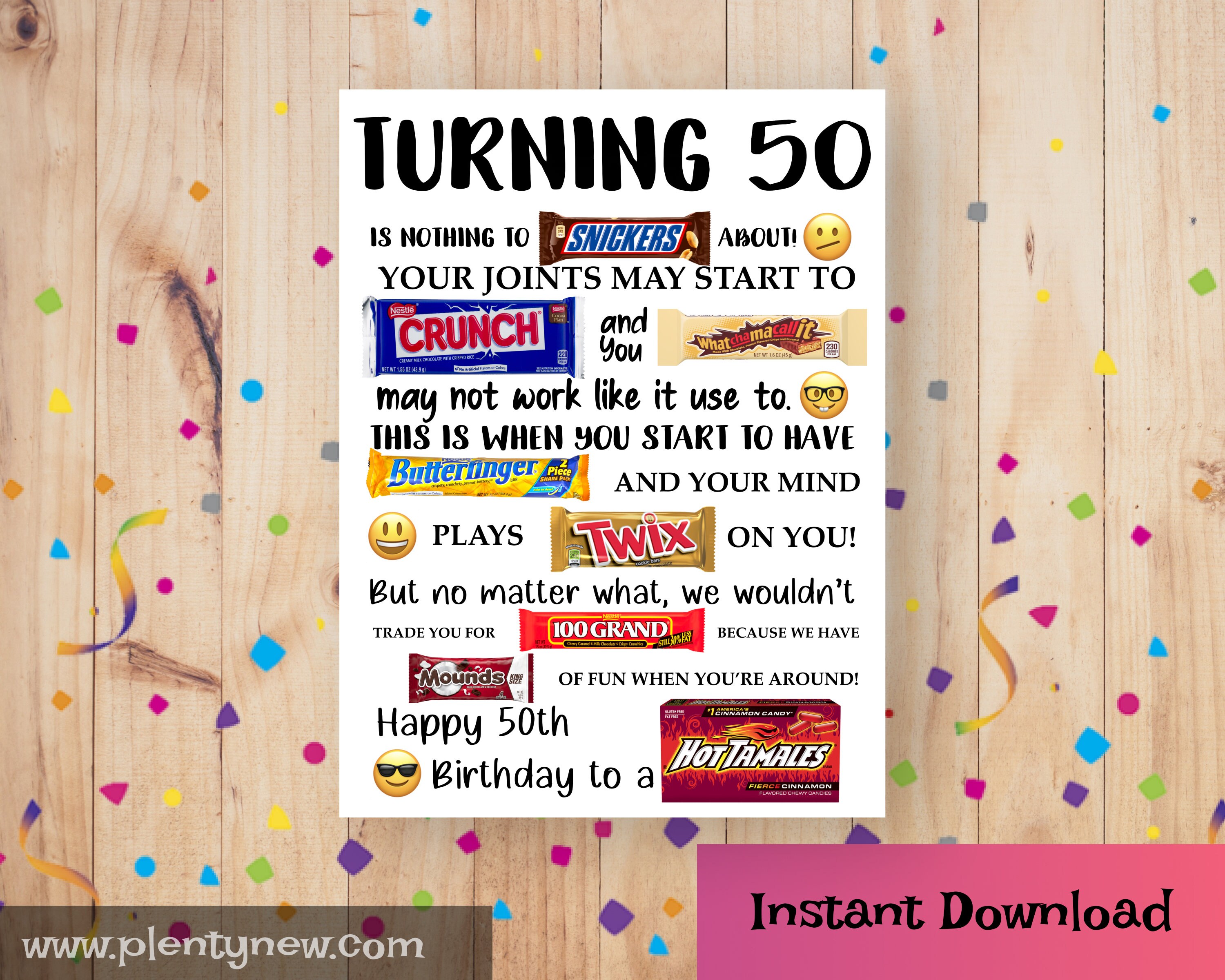 50th Birthday PRINTABLE Candy Poster Birthday Candy Sign Etsy