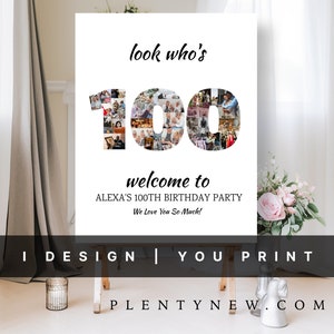 Look Who&#39;s 100, 100th Birthday Photo Collage, Customizable Photo Collage Board, Photo Montage Display Poster, One Hundred, Gift for her