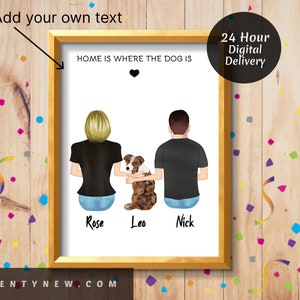Custom Family Dog Print, Dog Mom Gift, Custom Couple Portrait with Pet, Pet Family Print, Custom Dog Portrait Family, Personalized Pet Gift