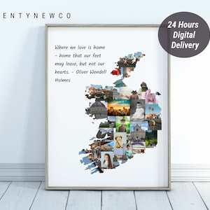 Irland-Karte-Fotocollage, personalisierter Irland-Wandkunstdruck nach Maß aus digitalen Bildern, druckbarer Wandkunstdruck, irisches Wanddekor