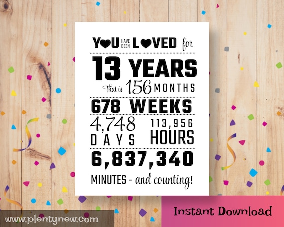 PRINTABLE You Have Been Loved 13 Years Poster 13th Birthday - Etsy