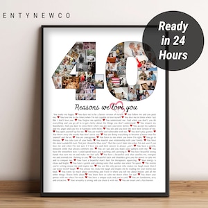 Kolaż na 40 urodziny, 40 powodów, dla których Cię kochamy, spersonalizowana ramka, spersonalizowany kolaż dla czterdziestoletniej mamy i taty, prezent dla osób, które kończą 40 lat