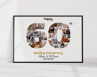 60e verjaardag fotocollage diamanten huwelijksverjaardag cadeau voor ouders Gepersonaliseerd 60 jaar liefde foto paar verjaardag muurdecoratie