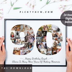 Personalized 90th Birthday Gift Number Photo Collage 90th Party Decoration Picture Collage Custom Made from your Photographs 90th Birthday