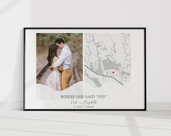 Where We Met Kaart Cadeau Huwelijkscadeau Verlovingscadeau voor stel Gepersonaliseerde kaartafdruk Where She Said Yes Aangepaste locatie Eerste datum kaartafdruk