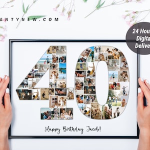 Benutzerdefinierte 40er Geburtstagsfotocollage, personalisierte 40er Bildcollagenvorlage, bearbeitbare Zahlencollage Geburtstagsgeschenk, vierzig digitales DIY