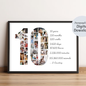 Custom Ten Year Anniversary Gifts for Him, 10 Year Anniversary Collage, Aluminum Anniversary, 10 Years of Marriage Gift, 10th Wedding Gift
