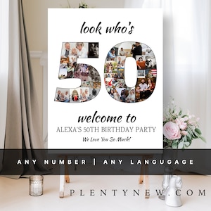 Mira quién tiene 50 años, collage de fotos del 50 cumpleaños, tablero de collage de fotos personalizable, póster de exhibición de montaje fotográfico, descarga personalizada de ideas de regalos