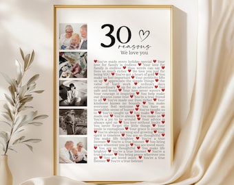 30 Reasons We Love You Poster With Pictures, Personalized Printable 30th Birthday Gift for Him or Her, Personalized 30th Birthday Decor