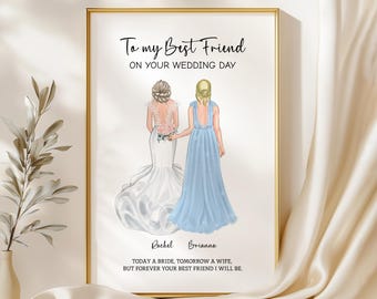 Gift For Best Friend On Her Wedding Day, Best Friend Wedding Gift, Personalised Bride and Bridesmaid print, Wedding Keepsake, Gift for her