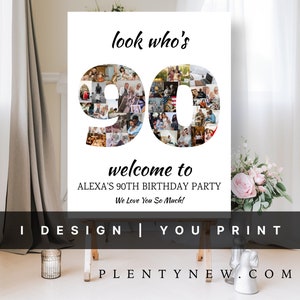 Look Who&#39;s 90, 90th Birthday Photo Collage, Customizable Photo Collage Board, Photo Montage Display Poster, Instant Download, Gift for her
