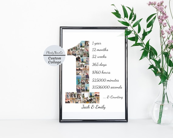 Custom First Anniversary Collage Gift, 1 Year Anniversary Gift for Boyfriend, First Year Together, One Year Down, One Year Anniversary Gift