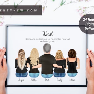 Fathers day gift for Dad from Daughter and Son, Custom Family Portrait, Our Dad Forever Family Wall art, Personalized Birthday Gift for Dad