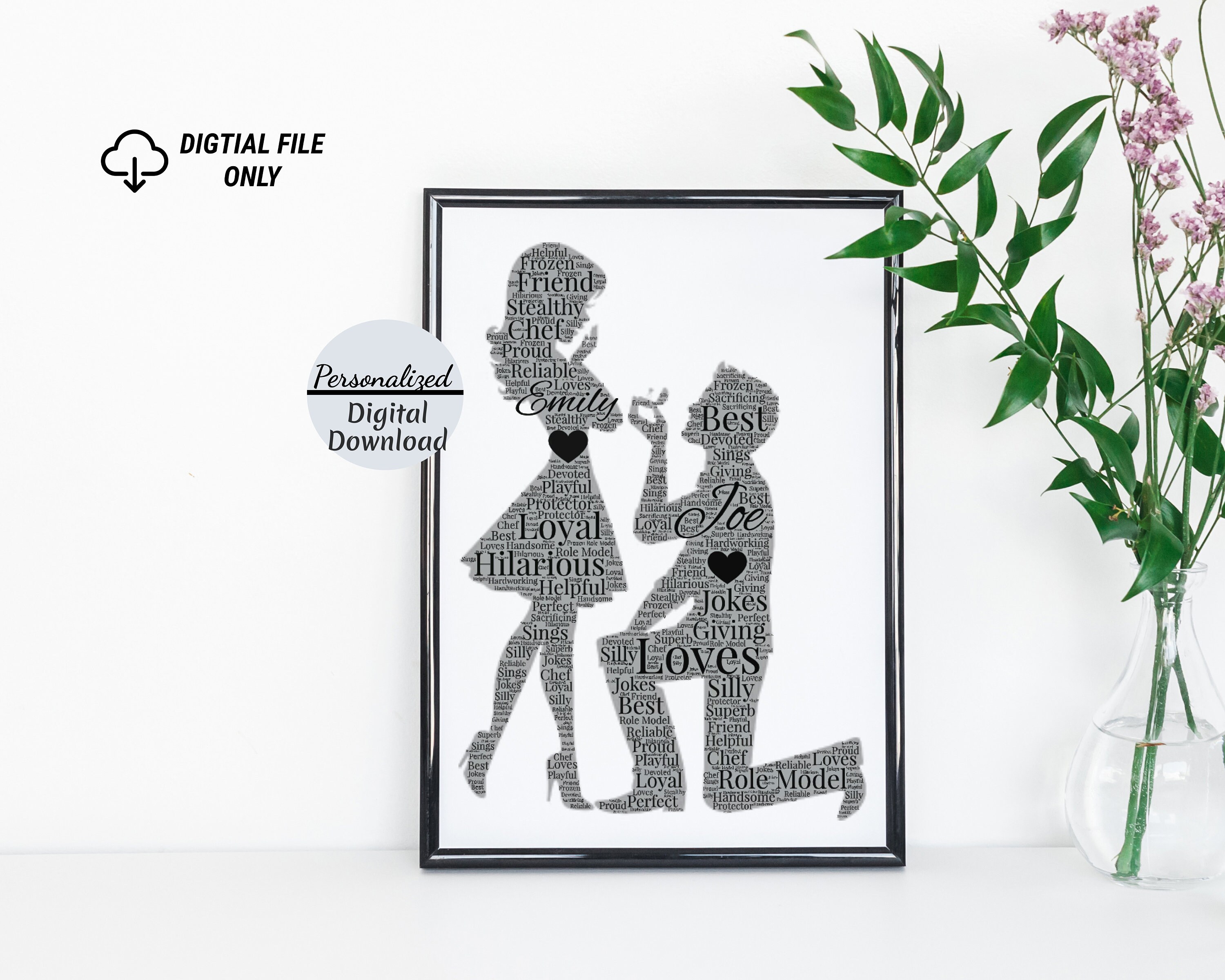 Personalised Engagement Print Custom Word Wall Art He Etsy