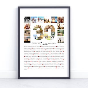 30 Reasons Why We Love You Poster | Personalized 30th Birthday Gift for Women Men | 30 Anniversary | 30 Things We Love About You Gift Print