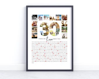 30 Reasons Why We Love You Poster | Personalized 30th Birthday Gift for Women Men | 30 Anniversary | 30 Things We Love About You Gift Print