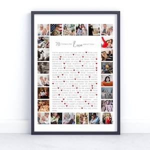 70 Reasons We Love You, 70th Birthday Gift for Man Women, 70 Things we love about you, 70 things photo collage, 70th Birthday Decorations