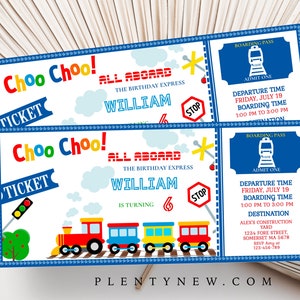 Train Birthday Ticket Invitation Train Ticket Kids Invite Blue Boy 1st Boarding Pass Digital Editable Printable Download Train Ticket Invite