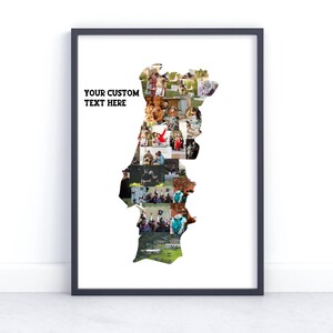 Collage de fotos con el mapa de Portugal: regalo de recuerdo de viaje personalizado: ¡hecho a medida con tus fotografías digitales! Regalo para amantes de los viajes, regalo de viaje