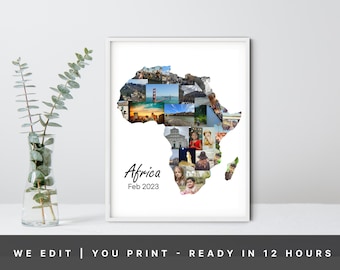Africa Map Photo Collage , Personalized Travel Vacation Souvenir Gift, Africa Safari Pictures Collage-Personalized Travel Map Collage