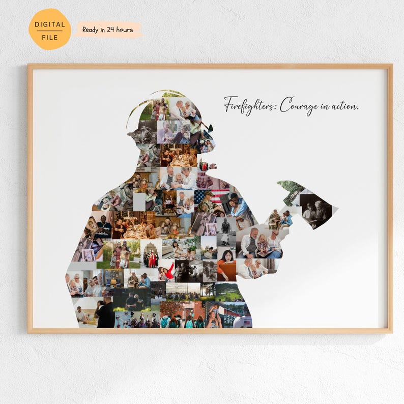 Custom firefighter photo collage featuring fireman memories and achievements
