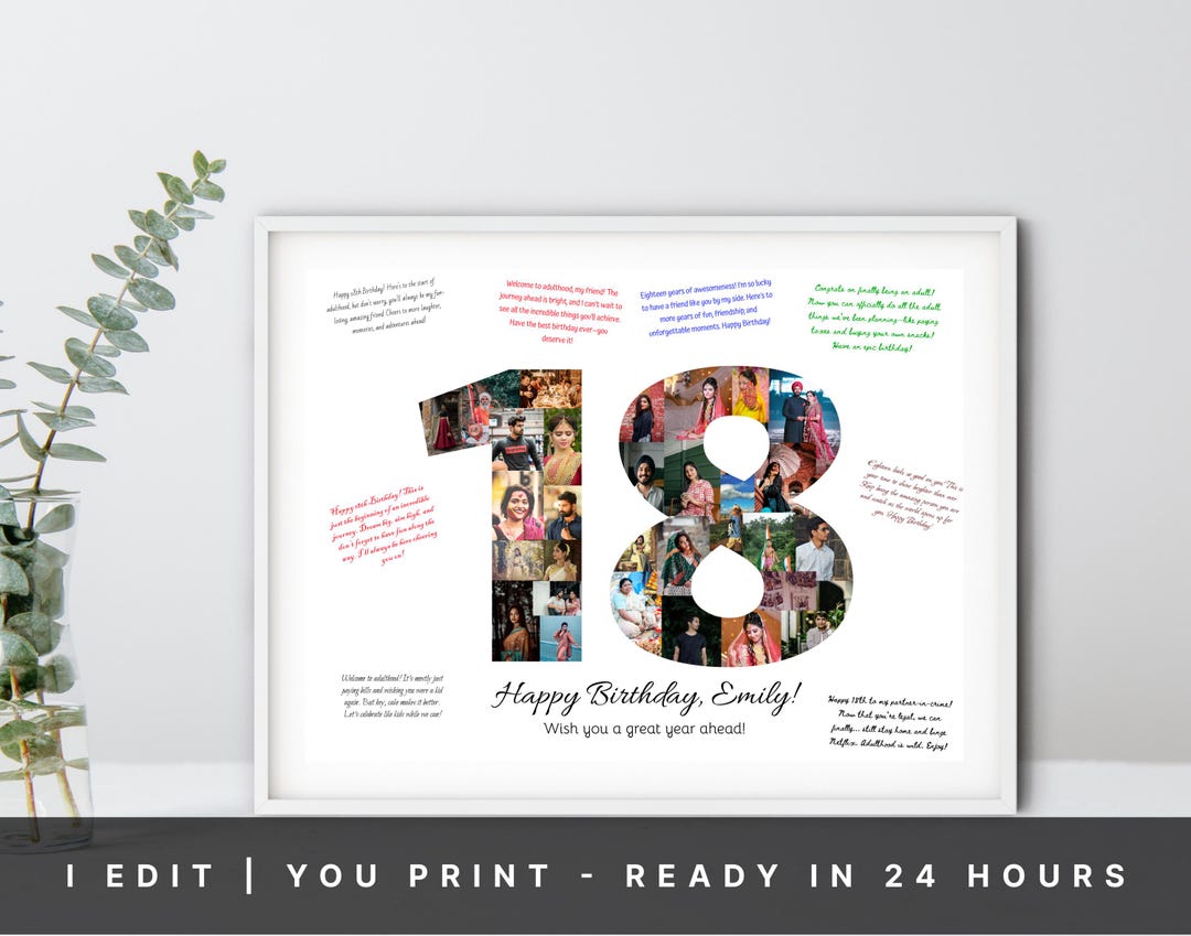 18th Birthday Decoration Photo Collage Guest Sign Poster, 18th Birthday