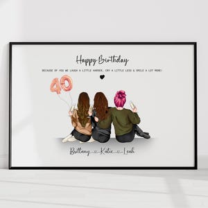 パーソナライズされた 40 歳のグループ親友の誕生日プリント、グループ 40 歳の友情プリント、40 歳の親友の誕生日プレゼント、あらゆる年齢の誕生日プレゼント