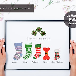 Impresión de medias de Navidad, Medias familiares, Póster de Navidad familiar, Impresión personalizada de Navidad, Navidad 2022, Secret Santa, Navidad