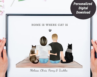Personalised Pet Print, Custom Cat Portrait, Gift for Her, Gift for Him, Pet Family Gift, Cat Owner Present, Cat Gift, Pet owner Gift