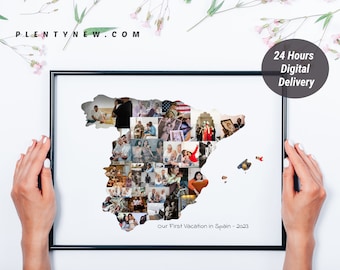 Spanien Karte Foto Collage Geschenk, jedes Land Karte Fotocollage, personalisierte Spanien Reise Urlaub Souvenir Geschenk, Reise Geschenke, Reise Überraschung