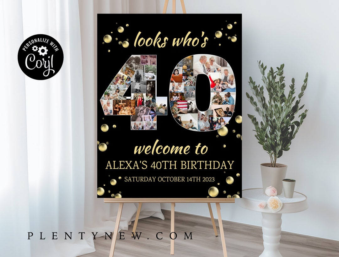 Black 40th Birthday Photo Collage TEMPLATE, Look Who's 40, Customizable ...