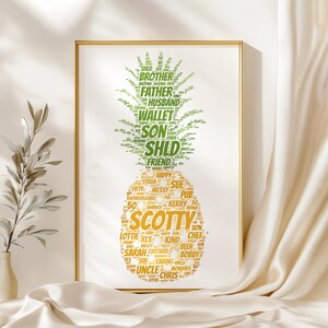 Mots artistiques personnalisés avec ananas à imprimer – Cadeau personnalisé de décoration murale de fruits pour elle