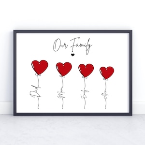 Personalised Heart Family Print - Mothers Day Gifts - Birthday Gifts - for Her - Gifts for Mum - Mummy Gifts - Nan, Nana, Nanny Gifts Ideas