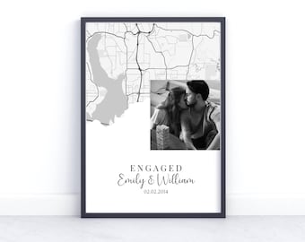 Personalised Engagement Map Print - Engagement Gift - Gift For Engaged Couple - Personalised Map Print - Engagement Gift - Engagement Gifts