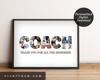 Coach photo collage gift with custom message, End of season collage gift for coach, Thank you coach baseball basketball soccer football Gift