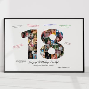 Póster con letrero para invitados con collage de fotos y decoración para el 18.° cumpleaños, pancarta para fiesta del 18.° cumpleaños, invitación para el 18.° cumpleaños, niñas y niños, 18