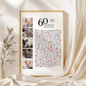 60 Reasons We Love You Photo Collage, Birthday Poster Pictures Template Gift for Mom, Anniversary Gift, Printable 60th Birthday Gift for him