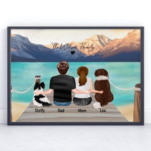 Personalized Mothers Day Gift for Mum From Daughter,Birthday Gift for Mom Dad,Custom Family Portrait on the Beach with pet,Family Drawing
