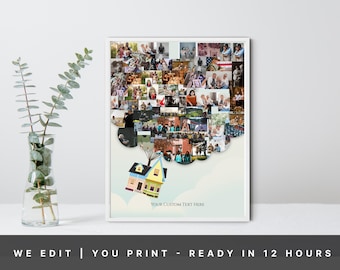 Balloon House Photo Collage, Disney Photo Collage Gifts, Carl & Ellie Up Flying House, Disney Wedding Gift, Disney Anniversary, Family Gift