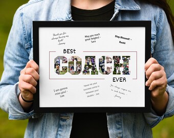 Coach photo collage gift with custom message, End of season collage gift for coach, Thank you coach, baseball basketball soccer football.