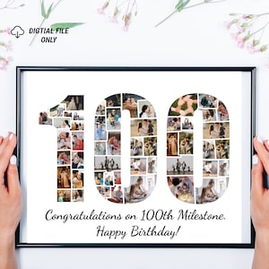 100. Geburtstagsgeschenk, 100 Jahre alte Geburtstagsgeschenkideen, 100 Zahlen-Fotocollage, 100. Geburtstagsplakat, personalisiertes Geschenk, Valentinstag