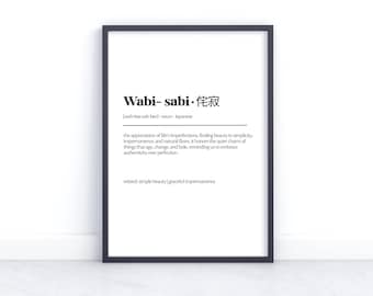 Wabi Sabi Definition Print, Japanese Dictionary Poster Minimalist Home Wall Art Zen Philosophy Decor Funny Gift for Him Her Wabisabi Artwork