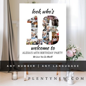 Mira quién tiene 18 años, collage de fotos del 18 cumpleaños, tablero de collage de fotos personalizado, póster de exhibición de montaje fotográfico, descarga digital, regalo para ella