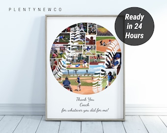 Baseball custom photo collage digital printable, personalised gift for baseball coach, senior night gift for baseball players Gift for coach